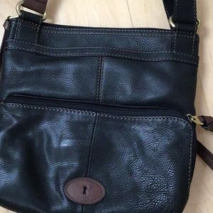Fossil Black leather crossbody bag